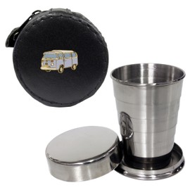 Knight 2oz Collapsible Drinking Cup with Leather Camper Van Case