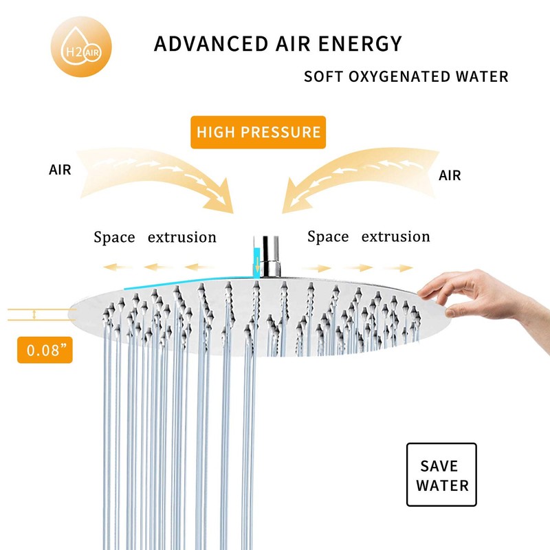GGStudy Round 16 Inch Stainless Steel Shower Head - Rain
