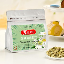 XIEJINJI Chamomile Jasmine Tea Bags, 3.2g x 40 Count,Pyramid Clear Filter Teabag