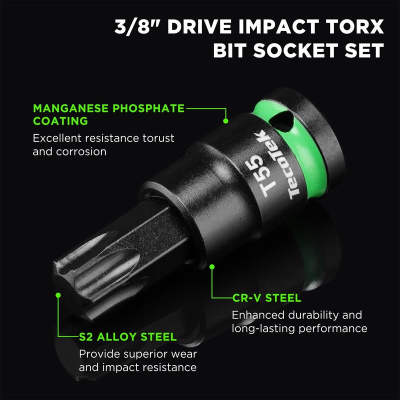 TecoTek 3/8" Drive Impact Torx Bit Socket Set, Extra Long