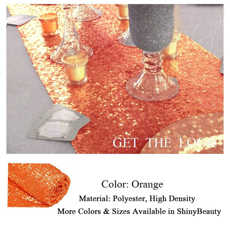 ShinyBeauty 12x72-Inch Rectangle-Orange-Sequin Table Runner- for Wedding/Party/Decor (12x72-Inch) (Orange)