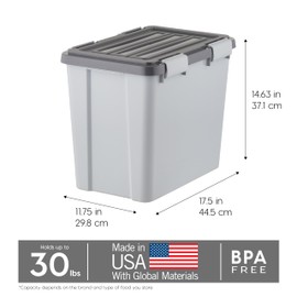 IRIS USA Stackable Dog Food Storage Container with 2 Cup Scoop, Fits up to 30 lbs, Pet Dry Food Bin, Gasket Seal Lid, BPA Free, Stackable, Secure Latches, Easy Measure, Gray/Dark Gray