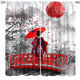 Yearn Jear Asian Japanese Curtains Geisha Girl with Cherry Blossoms Traditional Kimono Folk Culture Style,Rod Pocket Drapes for Living Room Bedroom Kitchen 42x45 Inch Decor