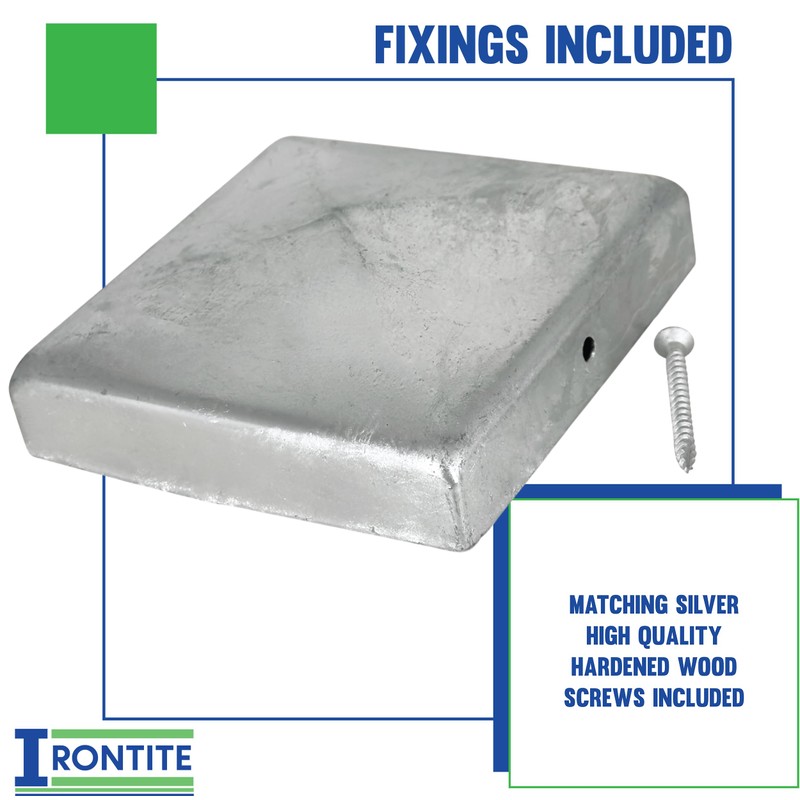 IRONTITE® 5 Pack Metal Fence Post Caps 4x4 Galvanised, Newel