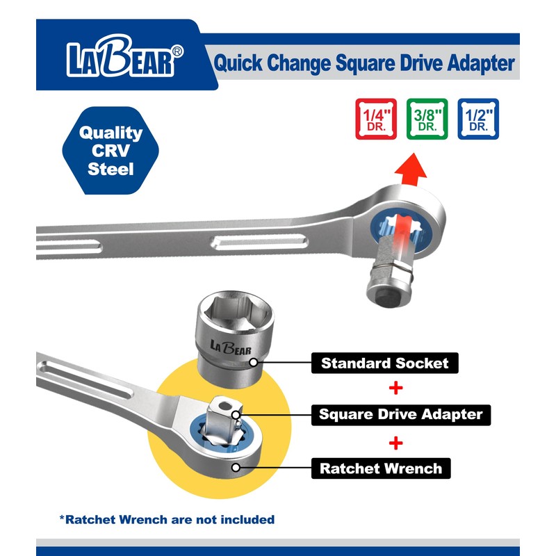 LABEAR - socket wrench adapters, Ratcheting Wrench to Square Drive