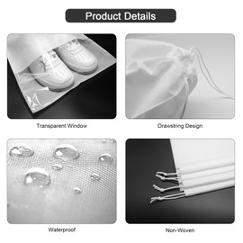GAOHAN 10 Pcs Travel Shoe Bag,Shoe Bags,Shoe Bags for Travel,Drawstring Non-Woven Shoes Storage Bags with Transparent Window for Daily and Travel Use(White)
