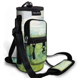 Water Bottle Carrier Bag 25/32/40oz with Pocket, Insulated Neoprene Adjustable Shoulder Strap Water Bottle Pouch Case, Crossbody Water Bottle Holder Sling Sleeve for Women Men, 25OZ Green Theme