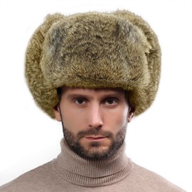 Men Women Faux Fur Trapper Hat Winter Thick Furry Ushanka Russian Hat Earflap Cap Windproof Thermal Cycling Camping Skiing Cap Hunting Hat with Ear Flap