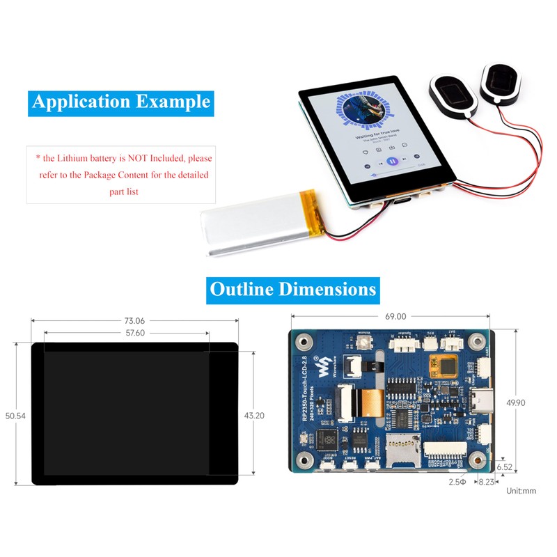 RP2350 2.8inch Capacitive Touch Display Development Board, 240x320, IPS LCD