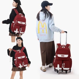 MITOWERMI Rolling Backpack for Girls Boys Backpack with Wheels, Kids Roller Trolley Bags Wheeled School Bookbag Red-6 wheels