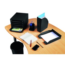 Exacompta - Ref 11014D - Office Letter Tray - 345 x 246 x 59mm in Size, Suitable for C4 Documents, Stackable Vertically, Label Holder & Thumb Hole - Black