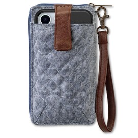 Bella Taylor Cell Phone Wristlet Wallet for Women with Smartphone Pocket and RFID Protection, Quilted Cotton Blue Chambray