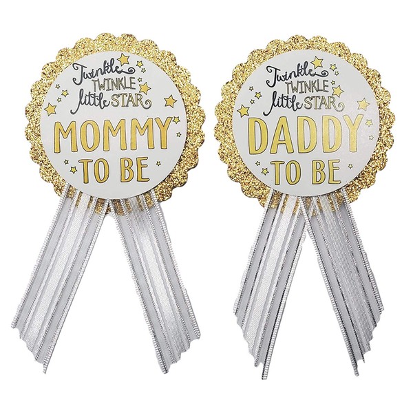Mommy to Be & Daddy to Be Pin Twinkle Little Star Baby Shower Pin for parents to wear, White & Gold, It's a Girl, It's a Boy Baby Sprinkle