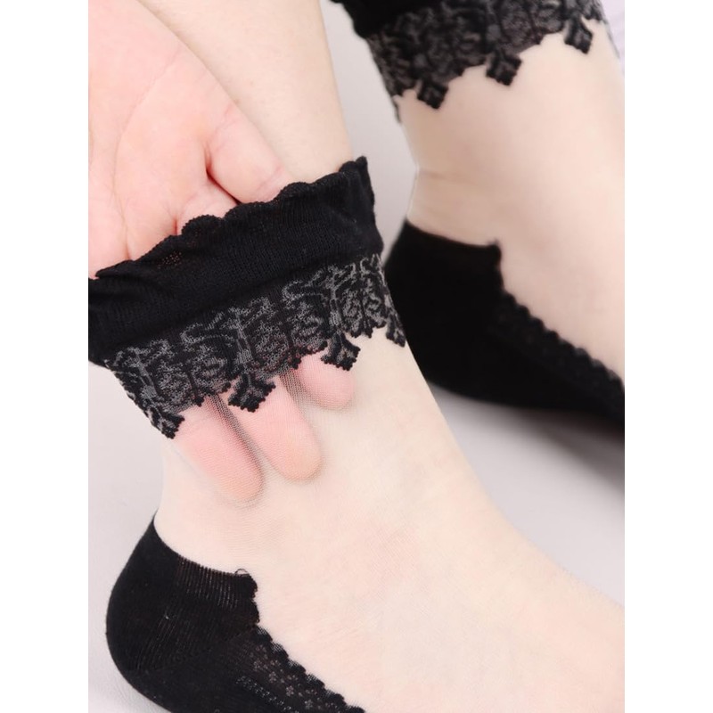 tly Womens 6 pares Ultrathin transparente Encaje Elástico Calcetines Cortos