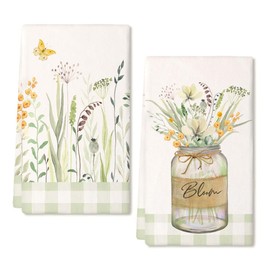 TAXTYHRE Spring Tea Towels, Flowers, Spring Kitchen Towels, Tea Towels, Summer Leaves Decoration, Kitchen Towels, Multi-Purpose Kitchen Drying Towel, 40 x 59 cm (W)