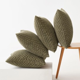 MIULEE Pack of 4 Olive Green Throw Pillow Covers 18x18 Inch Soft Corduroy Decorative Boho Striped Pillow Covers Pillowcases Modern Farmhouse Home Decor for Couch Bed Sofa Living Room