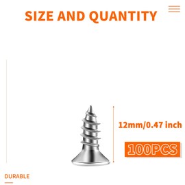 100 PCS #10 X 1/2 inch Flat Head Phillips Wood Screws, 18/8 (A2) Stainless Steel Fully Threaded 10 X 1/2" Self-Tapping Small Screw, by TPOHH