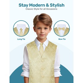 S.H. Churchill & Co. Boys 4 Piece Formal Paisley Vest & Tie Set, Gold 10