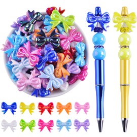 Focal Beads for Pens Bulk Focals for Beaded Pens 40Pcs Bow Beads for Beadable Pens Acrylic Focal Beads for Keychain Making Jewelry Making Bracelet Necklace Crafts Charms