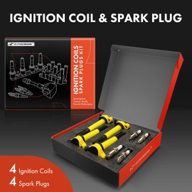 A-Premium Ignition Coil Pack and Iridium Spark Plugs Compatible with Toyota Camry 2010-2011 L4 2.5L, Highlander 2009-2019 L4 2.7L, RAV4 2009-2015 L4 2.5L, Yellow, Set of 4 - Replace# 90919-02255