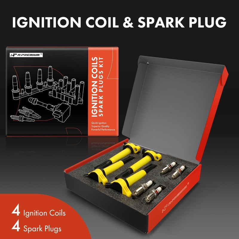 A-Premium Ignition Coil Pack and Iridium Spark Plugs Compatible with