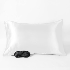 Bedding 4 Homes 2 Pieces Satin Pillowcases with Sleep Mask Eyeshade – Good for Hair and Skin, 2 Pack Standard Size Luxurious Soft Pillowcase - Size 20x26 Inches – Satin Pillow Case – Satin Pillow Covers with Envelope Closure – Pure White
