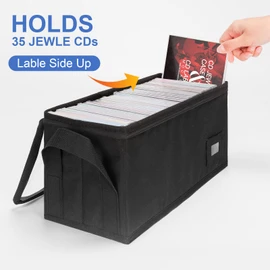 BOATISLE CD Case Holder with Handles and Clear Lid, 4-Pack Black – CD Storage Box with Label Slots, Portable Organizer for Media Collection and Efficient Storage