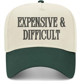 Expensive & Difficult Vintage Trucker Hat | Premium Snapback Baseball Hat for Men & Women (US, Alpha, One Size, Dark Green/Natural)