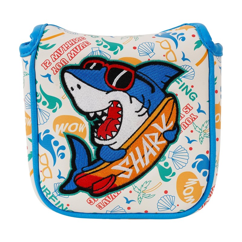 Colorful Golf Mallet Putter Headcover, Shark Embroidery Large Square Putter