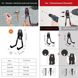 3-H Heavy Duty Garage Hooks [8 Pack] - 3-Round Welding Tech Holds 22lbs More - Thickened Steel Wall Mount for Ladders, Tools & Storage - Rustproof Utility Hardware