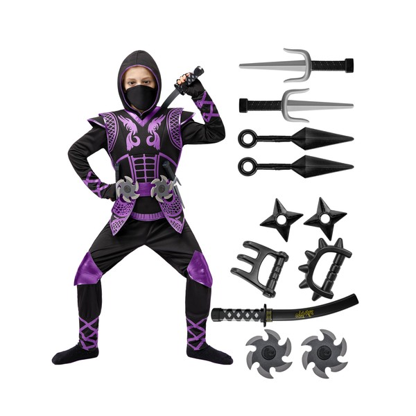 Spooktacular Creations Purple Ninja Costume Set, Ninja Jumpsuit with Foam