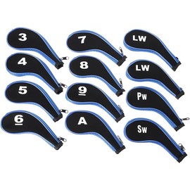 AIMALL 12pcs Neoprene Golf Club Head Covers, Zippered Protective Iron, Putter, and Driver Cover Set, Durable Long-Neck Design