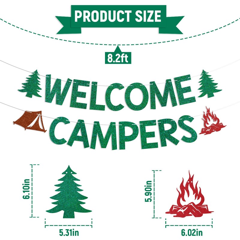 Welcome Campers Banner - Camping Theme Birthday Bachelorette Party Decor,