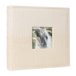 RECUTMS Photo Album for 4x6 Pictures with Memo,Leather Cover with Front Window,Slip-in Photo Book Holds 200 Photos with Writing Space for Wedding Family Baby Vacation (Beige)