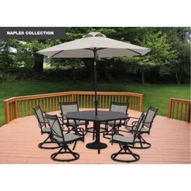 Four Seasons Courtyard 9 Foot Naples Market Patio Umbrella Round Polyester Fabric Outdoor Backyard Shaded Canopy with Push Button Tilt, Natural Color