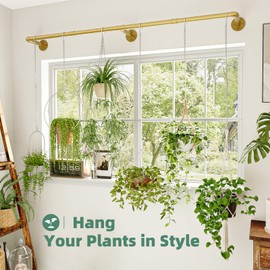 Plant Hanger Indoor Hanging Planters for Indoor Plants Hanging Plant Holder Window Plant Rod Gold Metal Shelves 63 Inch (Pot/Chains not Included