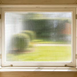 Maimegatt Reeded Glass Window Privacy Film, Frosted Glass Static Clings Window Film, Summer Decorative Non-Adhesive & UV Protection Window Decals for Bathroom, Living Room 17.7x78.7 inches