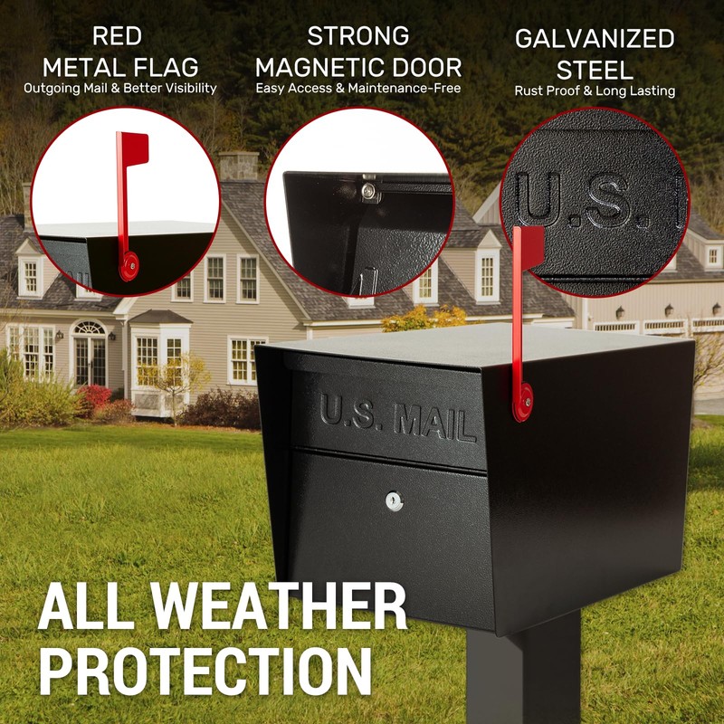 Large Locking Mailbox for Outside, RAINHOL All-Metal Modern Security Mailbox