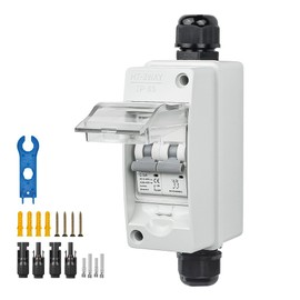 Pjerjzn Solar Panel Disconnect Switch 20A 550V Solar Shut Off Switch 2 Poles Outdoor DC Miniature Circuit Breaker Box, IP65 Waterproof UV-Proof for Solar PV Home (20 Amp)