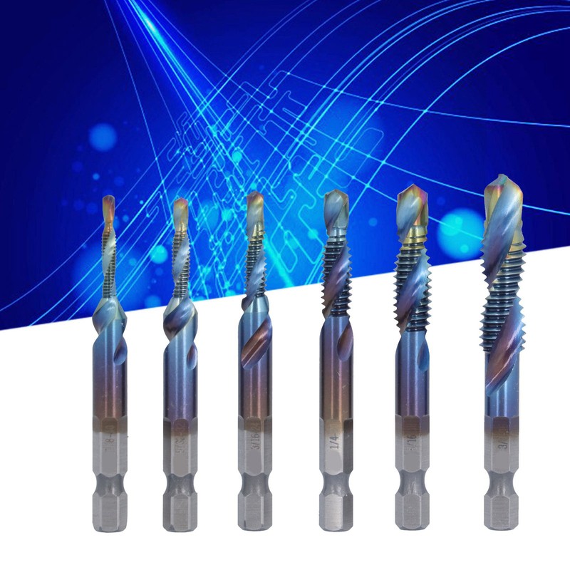 6Pcs Spiral Tap Drill Multifunctional HighSpeed Steel Hex Shank Drill