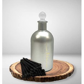 Altoona Glass Jar of Matches 6.5" 70 Black Matches Striker on Bottom Silver Bottle