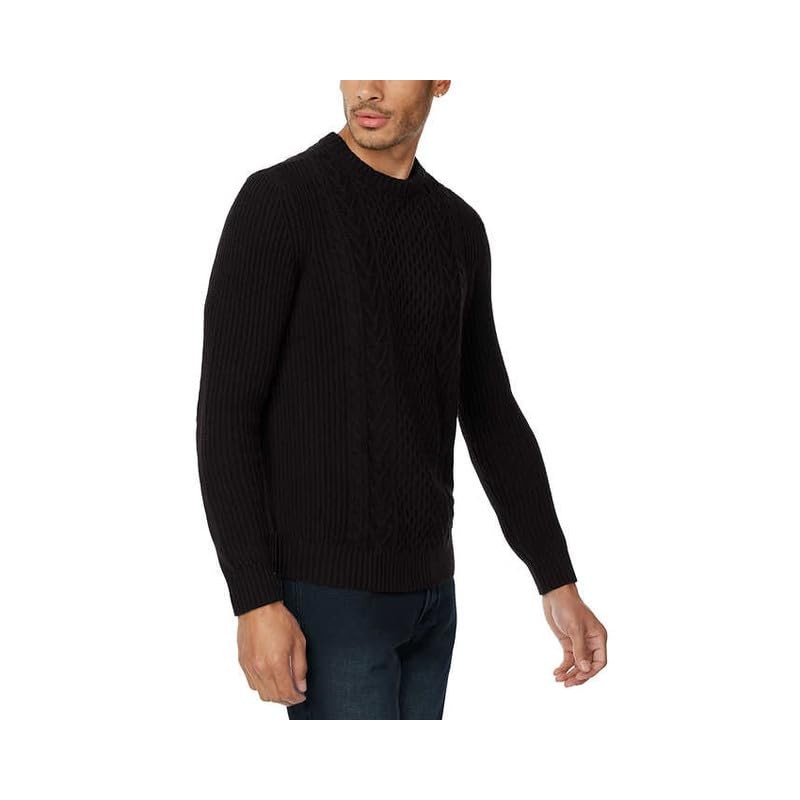 Buffalo Cable Knit Sweater for Men, Black, 100% Cotton, Classic