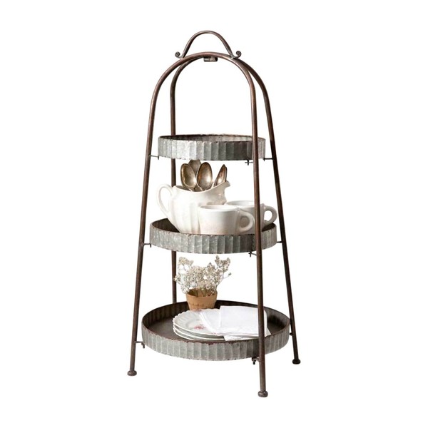 Colonial Tin Works 770012 Galvanized Steel Industrial Round Display Stand 3 Tier, Galvanized Gray