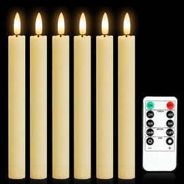 LED Taper Candles with Timer Function, LED Candles Flickering Flame Electric Candles Pack of 6, Warm 3D Wick Light, Window Candles, for Christmas Decoration Wedding and Party