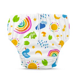 Charlie Banana Reusable Swim Diaper, Washable, Adjustable Drawstring for Baby Girls Boys, Soft and Snug Waterproof Fit to Prevent Leaks - Hello Sunshine, Size M (16-28 lbs.)
