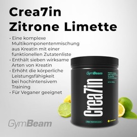 GymBeam GymBeam Crea7in - Mischung aus Kreatin, mikronisiertem Kreatinmonohydrat und gepuffertem Kreatinmonohydrat, Komplex zur Leistungssteigerung, mit Sibirischem Ginsengm (600 g, Lemon-Lime)