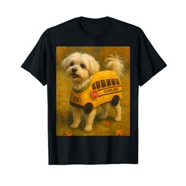 Cute White Maltese Dog School Bus Costume Vintage Funny Art T-Shirt