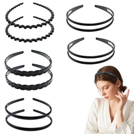 8 PACK Plastic Headbands with Teeth Black Wavy Hair Band Double Row Teeth Comb Hair Non-Slip Fashion Hair（4 Types of Styles）