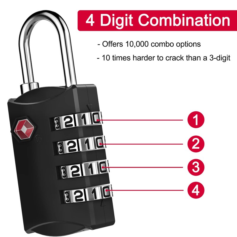 ZHEGE Luggage Lock, TSA Approved Travel Lock, 4 Digit Combination
