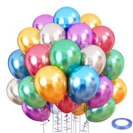 RUBFAC 110 Pack Assorted Metallic Chrome Latex Balloons 12 inch Latex Party Balloons 6 Gemstones Color for Birthday Party Graduation Anniversary Baby Shower Wedding Decorations